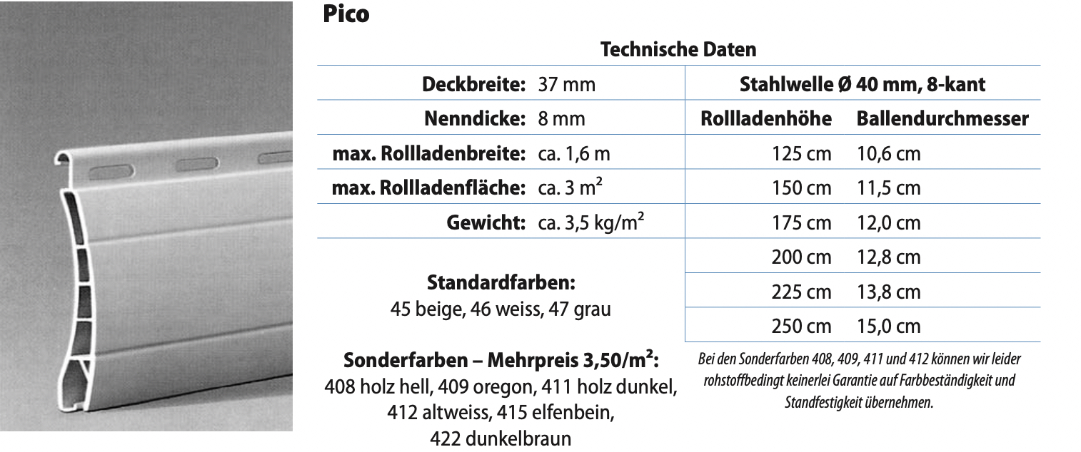 Rollladenlamellen P 37 Pico mini nach Maß