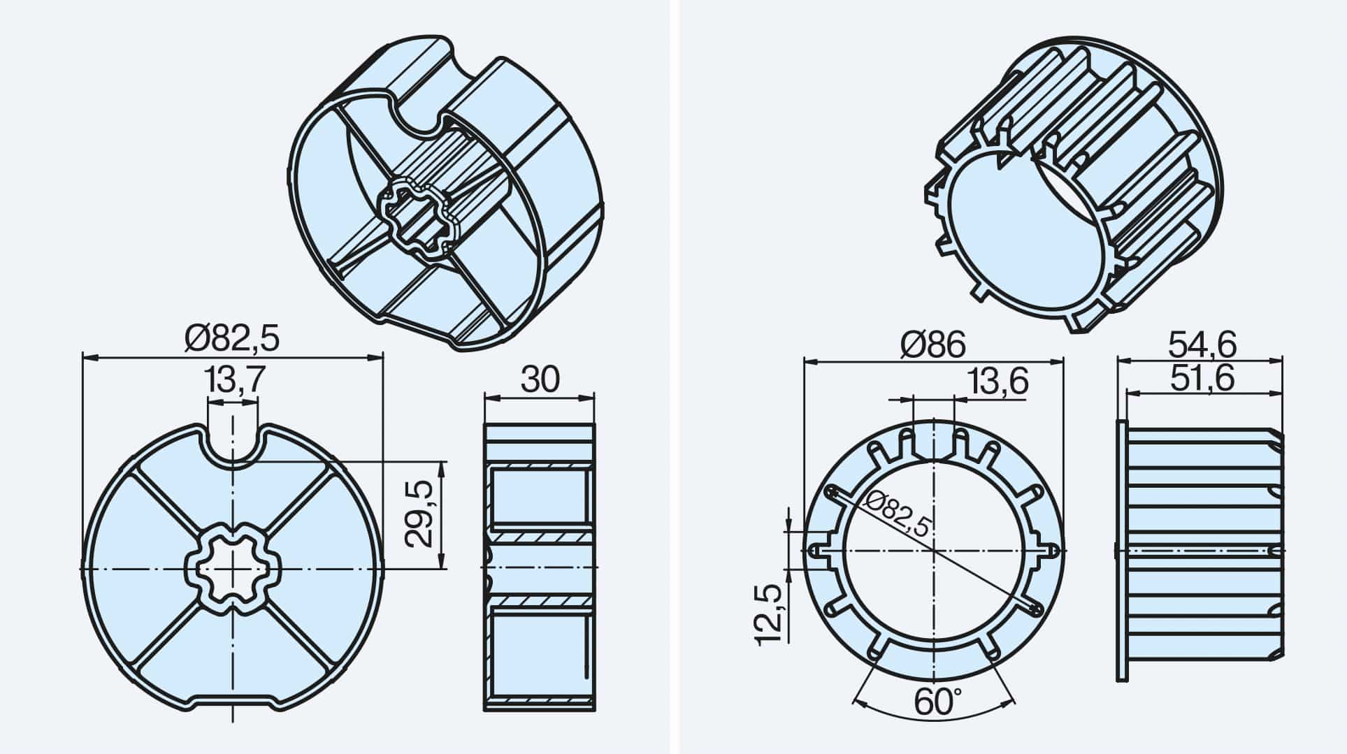 Mitnehmer für Sonnenschutzantriebe DW 85 N L50-L120