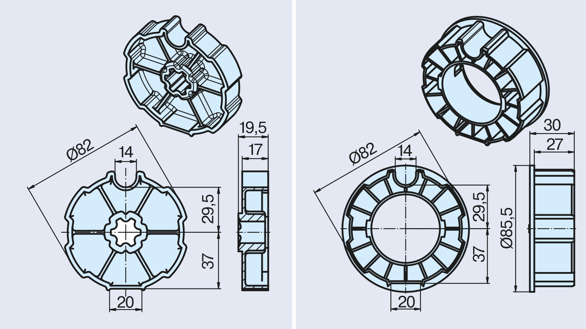 Mitnehmer für Sonnenschutzantriebe DW 85 N R7- R50 ab 40 Nm