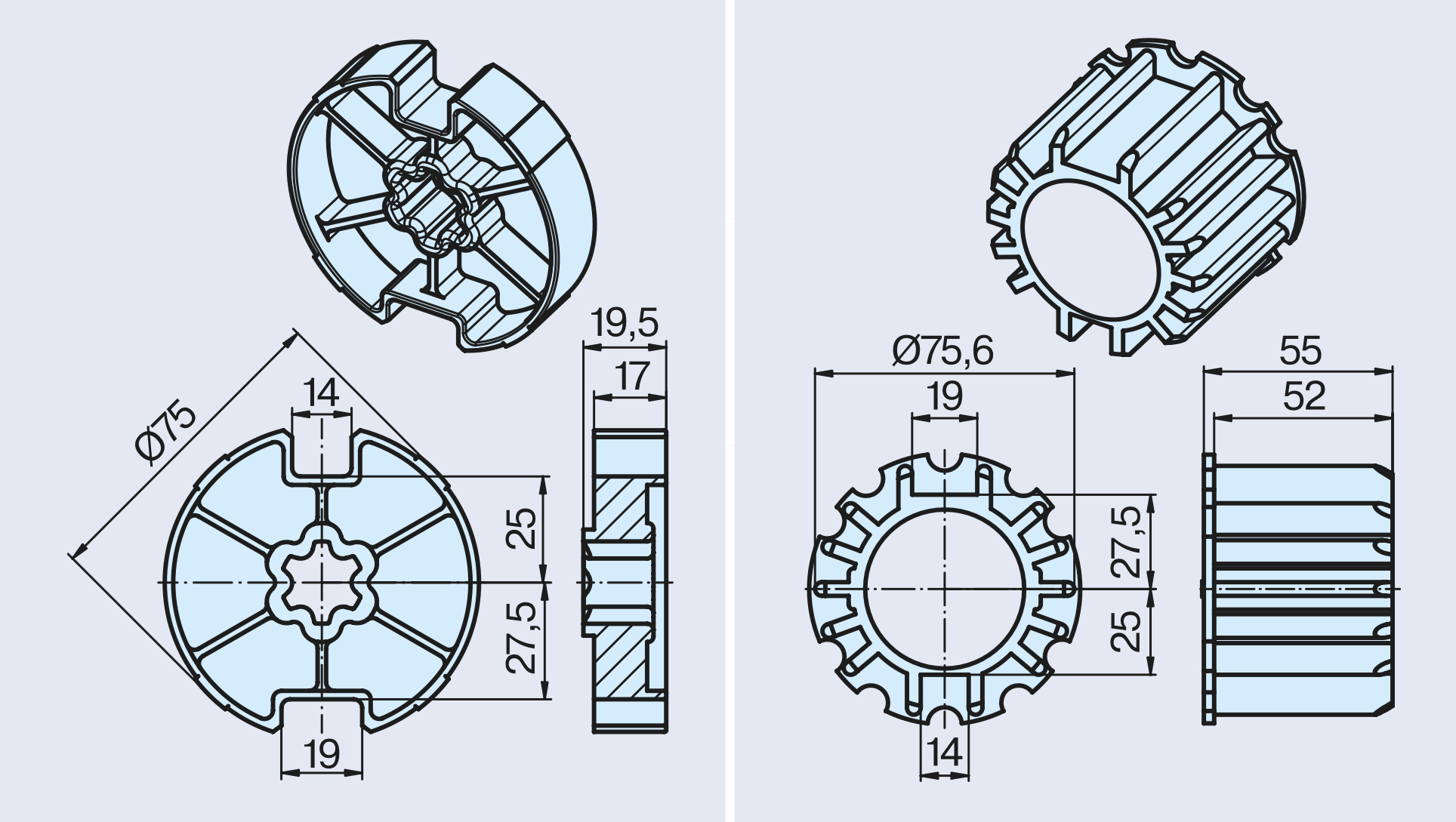 Mitnehmer für Sonnenschutzantriebe R7-R50 DW 78 R+F